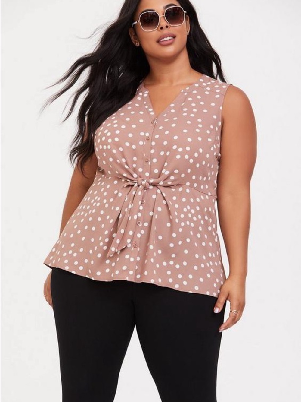 Torrid Peplum Georgette Button-Front Tie-Front Blouse Brown and Cream Size 1X - Picture 2 of 12